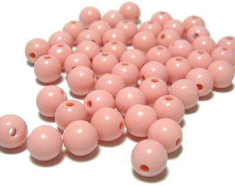 8mm Smooth Round Acrylic Beads in Peach 50 pcs