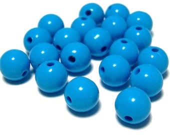 10mm Opaque acrylic plastic beads in Turquoise Blue 20 beads