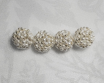 14mm White Pearl and Silver Cluster Beaded Beads handmade beads Wedding beads