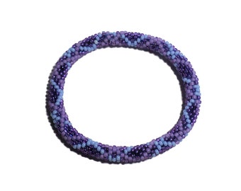 Bead Crochet Seed Beaded Bangle Bracelet Purple Blue geogmetric design