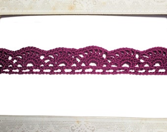 Crochet Trim Lace Edging Handmade in Cranberry color 1 yard