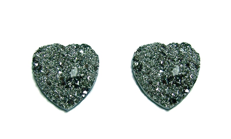 20mm Heart shaped Faux Druzy Hematite color Nugget Cabochons 2pcs image 1