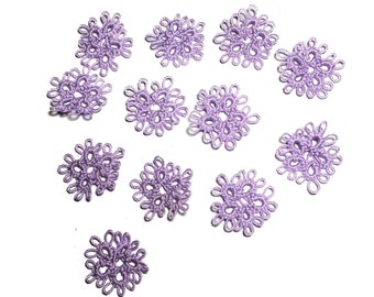 Tatted Lace Flowers Tatting in Lavender Scrapbook Card Making Junk Journal Motif 2 dozen