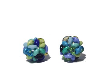 MiniDuo Beads Beaded Beads Blue Green Olive mix 12mm 2pcs