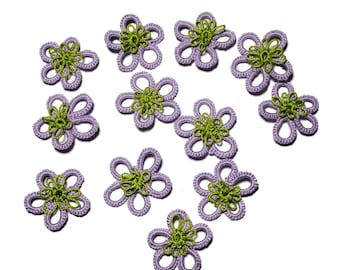 Tatted Lace Daisies Lavender color Scrapbook Card Making Motif Lace applique 1 dozen