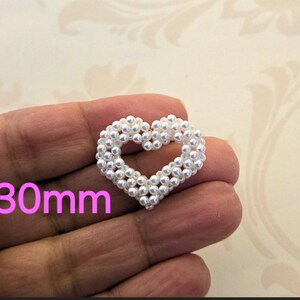 Beaded White Pearl Heart handmade Valentines heart 30mm