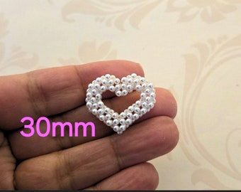 Beaded White Pearl Heart handmade Valentines heart 30mm