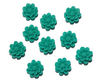 Resin Flower Chrysanthemum flatback cabochon flowers Turquoise color 10mm