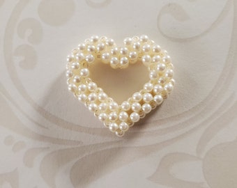Beaded Cream Pearl Heart handmade Valentines heart 26mm