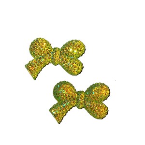 Resin Rhinestone Cabachon Bows Lime Green AB  bright and sparkly 2pcs