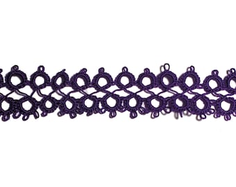 Tatted Lace Edging Dark Purple lace trim handmade tatting 28 inches