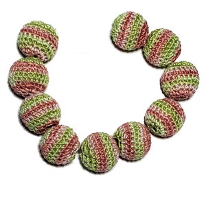 Perline fatte a mano all'uncinetto da 13 mm o 16 mm in cotone verde corallo