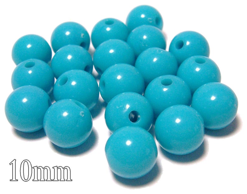 10mm Opaque acrylic plastic beads in Turquoise 20 beads image 1