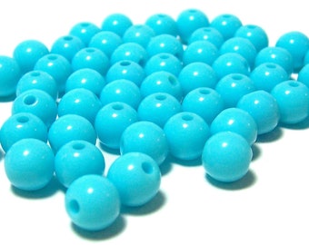 Perles acryliques rondes lisses de 8 mm en bleu aqua clair