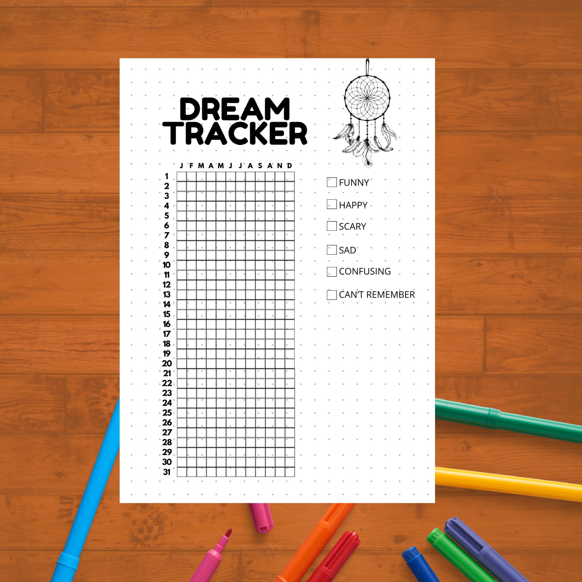 Dream Tracker, Yearly Tracker, Printable Journal Page, Boju Template ...