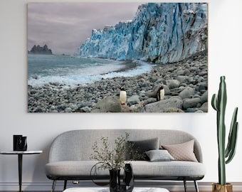 Penguins | Gentoo Penguins surrounded by Antarctica landscape, Fine Art Wall Decor