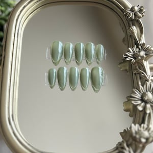 Green Gel Syrup Press-On Nail Set | Green Press Ons | Green Nails | Simple Nails | Single Color Nails | Sage Press Ons | Sage Nails | Nails