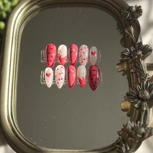 Heart Cherries Press-On Nails | Press On Nails | Summer Nails | Cherry Press Ons | Heart Press Ons | Fruit Nails | Cute Nails | Bow Nails