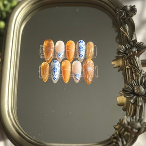 Bright Beachy Summer Press-On Nails | Press On Nails | Summer Nails | Bright Nails | Trendy Nails | Orange Nails | Summer Press On Nails