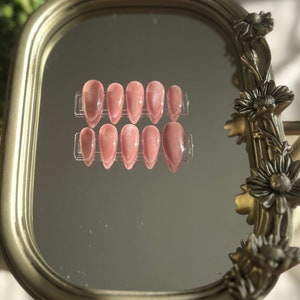 Pink Cat Eye Press On Nails | Cat Eye Press Ons | Gel Manicure | Glitter Nails | Pink Press Ons | Cat Eye Nails | Gel Press Ons | Simple