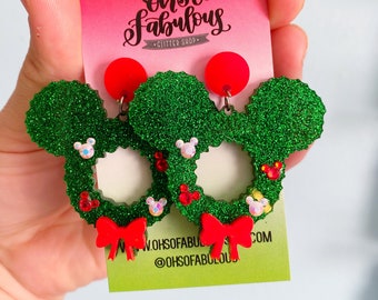 Mouse Wreath Dangle Earrings Christmas Laser File, SVG, DXF Glowforge File //// Digital File Only