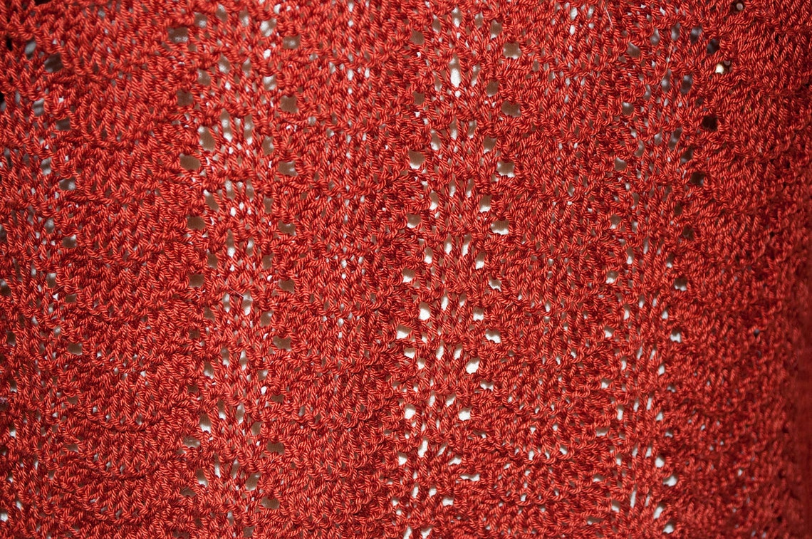 Handknitted Cotton Jumper in Rust With Lace Edging Etsy