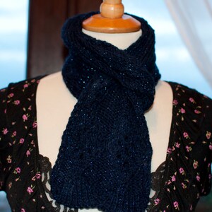 Handknitted Scarf in Sparkly Navy Yarn