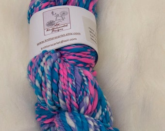 Merino Handspun Yarn in Shades of Pink, Blue and White 114g/122yds