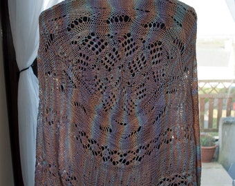 Handmade Peach/Purple/Turquiose Beaded Lace Shawl in Sugar Cane Yarn