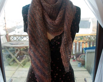 Handknitted Sparkled Shawl in Shades of Brown and Bronze