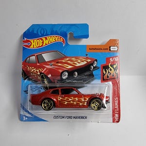 Hot Wheels Custom Ford Maverick, cartão curto HW Flames presente de Páscoa