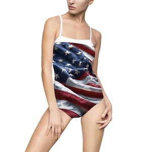 Patriotic Women&#39;s One-Piece Swimsuit, USA Flag Swimwear, Independence Day, Beach Vacation, Summer Fun, Pool Party Attire