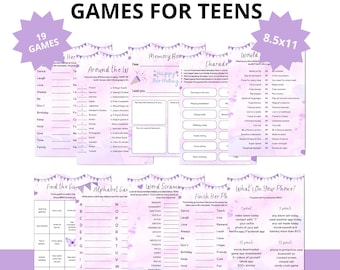 Birthday Party Games for teens, Printable Birthday Games Bundle with Birthday Girl Trivia, 19 Tween Activities for a Girls, purple birthday