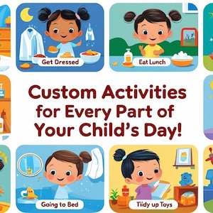Rutina diaria y tabla de tareas para niños con dibujos animados personalizados: horario visual personalizado con la foto de tu hijo (PDF editable e imprimible)