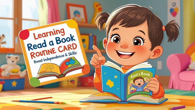 Read A Book Routine Visual Custom Cartoon Kids Routine Chart: Personalized Visual Schedule ...