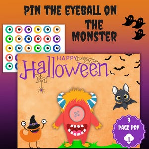 Pin das Auge auf das Monster, Halloween Party Spiel, Printable Kinder Geburtstag Aktivität, Instant Download