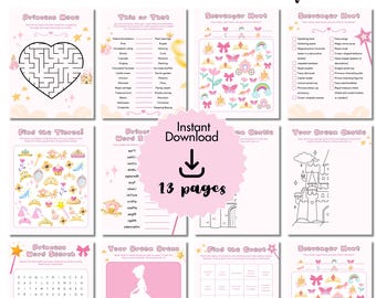 Pink Princess birthday party games bundle, 10 games sheets, who know the birthday girl, scavenger hunt, find the guest, scramble, pre-teen
