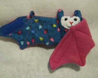 Christmas Light String Bat on Pink Fleece - Stuffed Animal, Coffee Cozy, Cup Sleeve