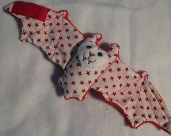 Red Stars on White on Red Fur 4th of July Bat Cup Sleeve, Stuffed Animal, Coffee Cozie