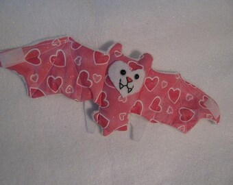 Valentine's Day Bat Cup Sleeve - Light pink hearts and white faux fur