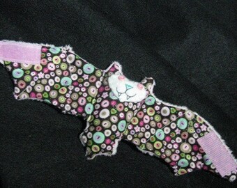 Pink and Turquoise Crafty Buttons Bat Toy, Stuffed Animal, Coffee Cozy, Cup Sleeve