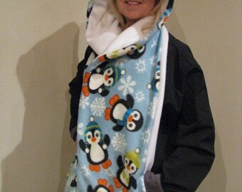 Christmas Penguin Hooded Scarf with pockets