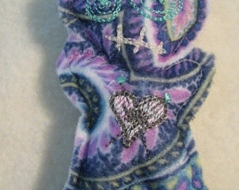 Voodoo Doll Pin Cushion or Pocket Pal - Purple and Blue Paisley Aqua A