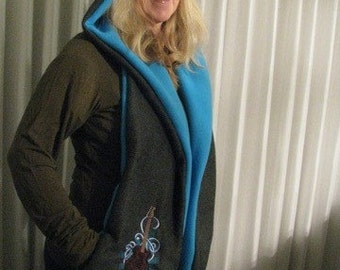 Fleece Applique Guitar and Music Theme - Hooded Scarf with pockets