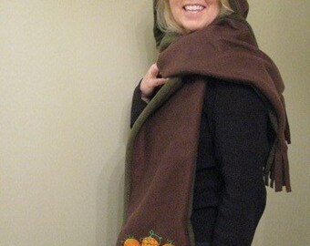 Damask and Patterned Pumpkin Fall Hooded Scarf with pockets