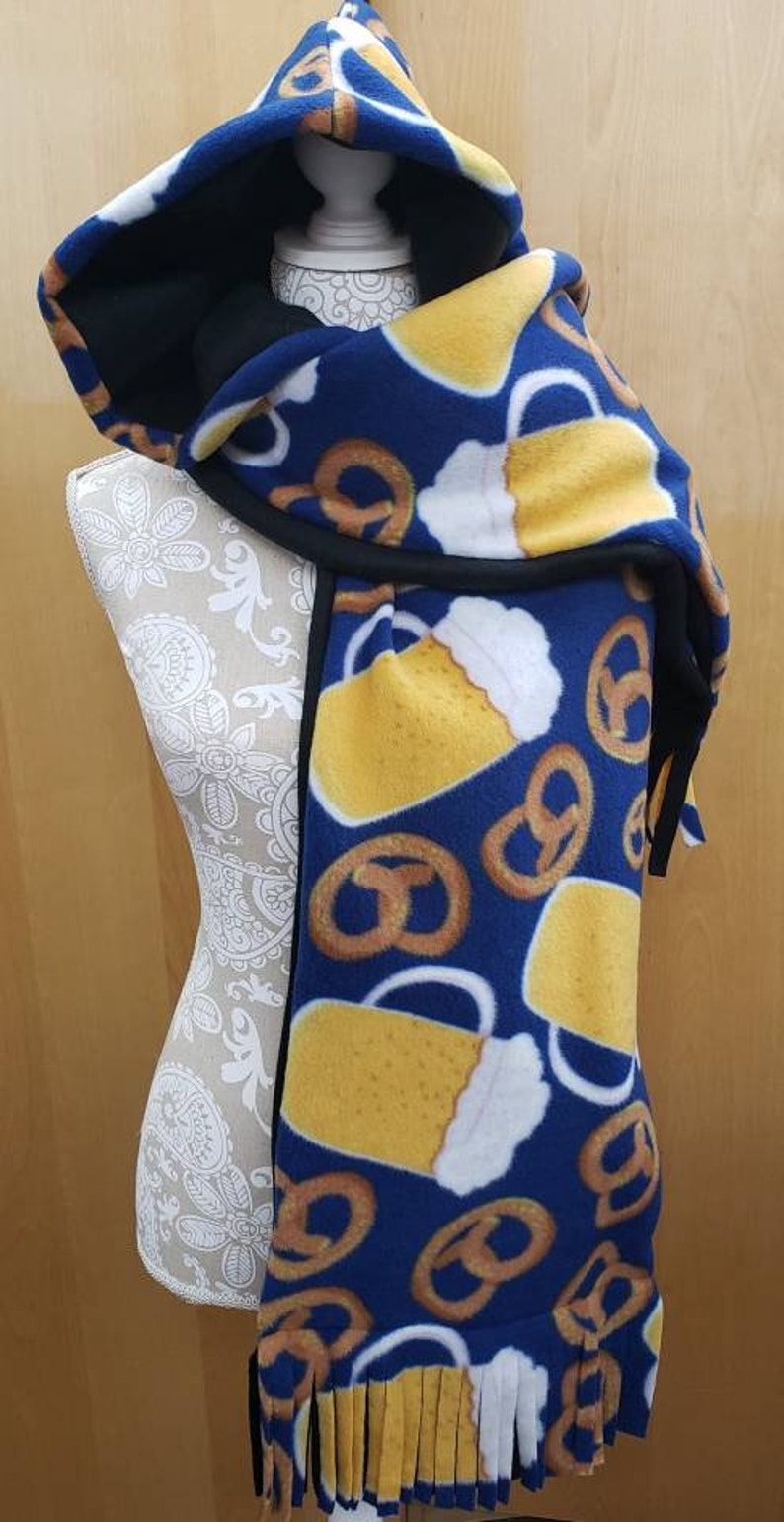 Here for the Beer Oktoberfest Pretzels and Beer Hooded Scarf with pockets image 6
