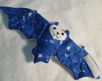 Blue Stars and Planets Bat - Stuffed Animal, Cup Sleeve, Coffee Cozy