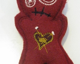 Voodoo Doll Pin Cushion or Pocket Pal - Red GLOW in the dark
