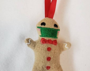 Covid Masked Gingerbread Man Cookie Ornament and Pin Cushion, Ornament or Catnip Toy