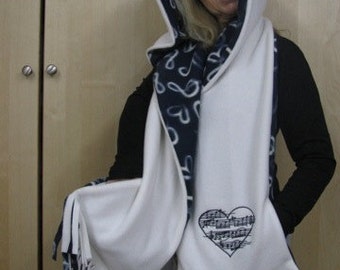 Music Love Hooded Scarf with Pockets - Black and White